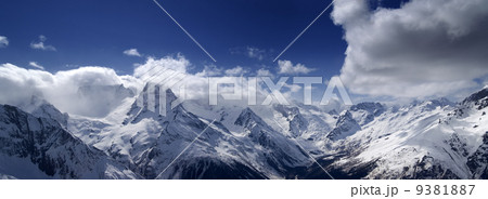 Mountains panorama. View from the ski slope. 9381887