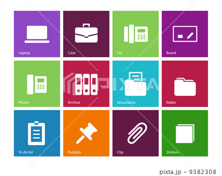 Office icons on color background. Office icons on color background. 9382308