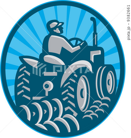 Farmer Plowing With Tractor Retro Farmer Plowing With Tractor Retro 9382661