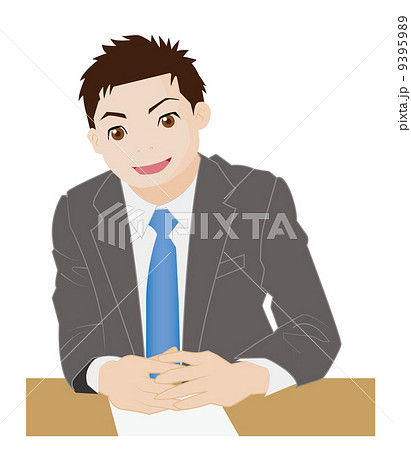 机の上で指を交差するビジネスマンのイラスト素材