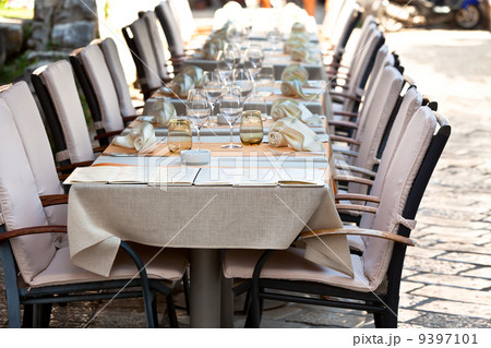 Cozy Restaurant tables ready for service Cozy Restaurant tables ready for service 9397101