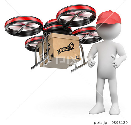 3D white people. Drone delivering a package 3D white people. Drone delivering a package 9398129