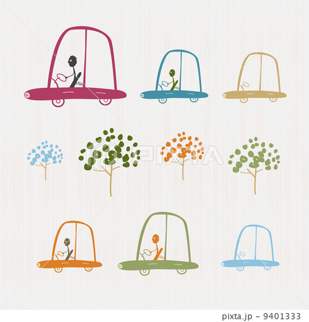 Vector Men Driving Cars and Trees Illustration Vector Men Driving Cars and Trees Illustration 9401333