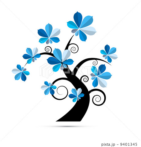 Abstract Vector Tree Illustration with Blue Chestnut Leaves 9401345