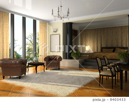 View on the modern hotel suite 9403433