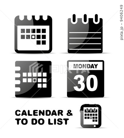 Black glossy calendar icon set 9406249