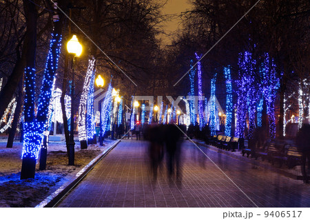 night illumination of Moscow boulevard 9406517
