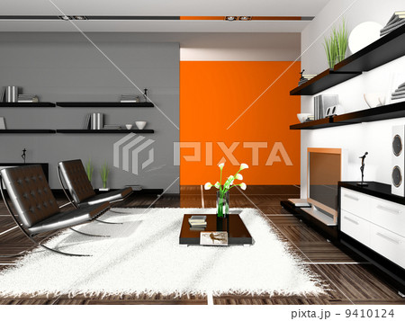 Interior of modern apartment 3D rendering Interior of modern apartment 3D rendering 9410124