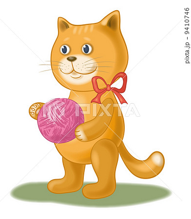 Cartoon Cat With A Ball Of Wool Yarnのイラスト素材