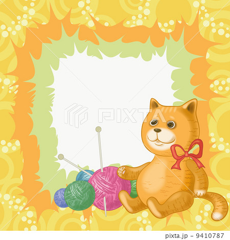 Cartoon Cat And Accessories For Knittingのイラスト素材