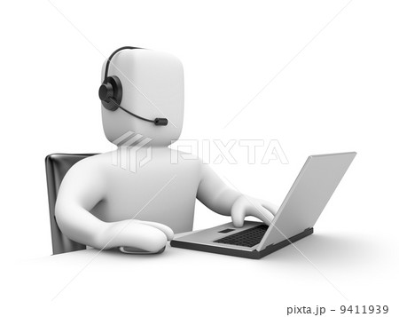 Operator with headset work on laptop 9411939