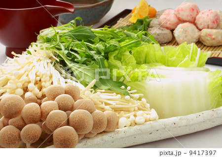 鍋　つみれ　ちゃんこ　野菜　食材　材料　白背景 9417397