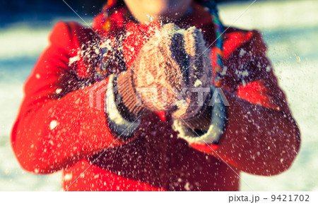 woman hand in snowed gloves woman hand in snowed gloves 9421702