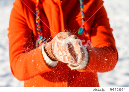 woman hand in snowed gloves 9422044