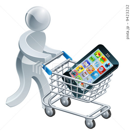 Person pushing trolley with mobile phone 9423232
