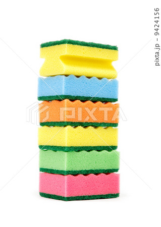 Stack of cleaning sponges on a white background. 9424156