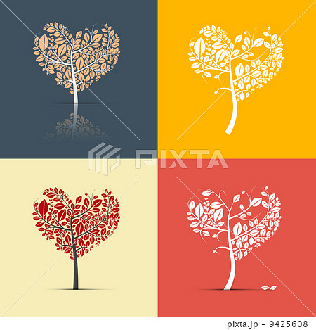 Abstract Heart Shaped Trees on Retro Background 9425608
