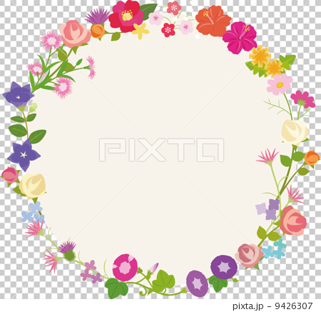 花の円形フレームのイラスト素材