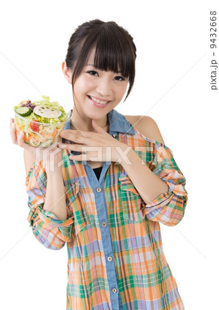 Asian pretty woman with salad 9432668