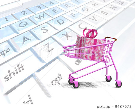 キーボードの上のショッピングカート 9437672