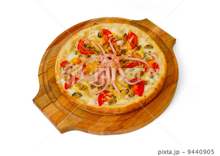 Pizza seafood tasty octopus on white background Pizza seafood tasty octopus on white background 9440905