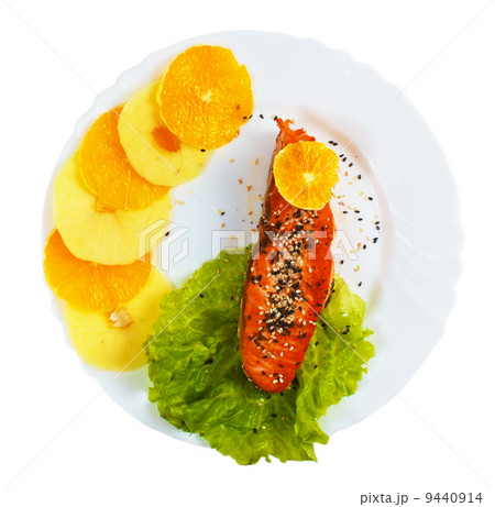 fish plate boiled salad isolated on white background clipping pa 9440914