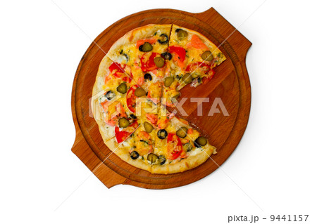 isolated pizza white food cheese italian tomato cucumber meal fa 9441157