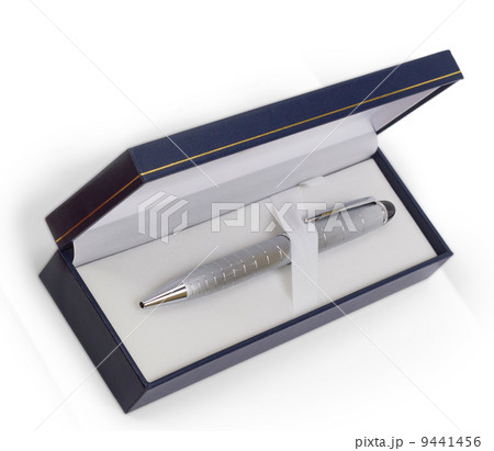 silver ballpoint pen gift box isolated on a white background silver ballpoint pen gift box isolated on a white background 9441456