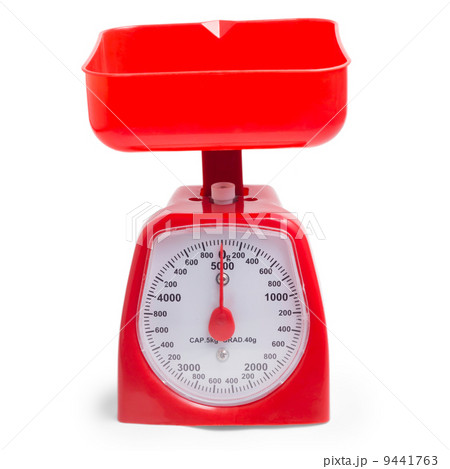 red kitchen scales isolated on white background 9441763