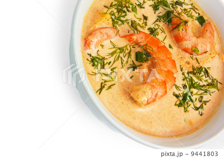 shrimp soup dill in bowl isolated on white background shrimp soup dill in bowl isolated on white background 9441803
