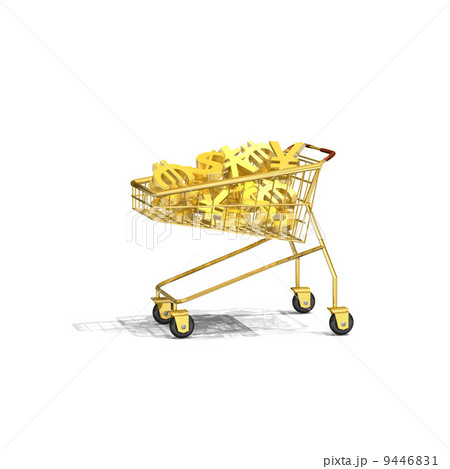 ショッピングカートに黄金の通貨満載 9446831
