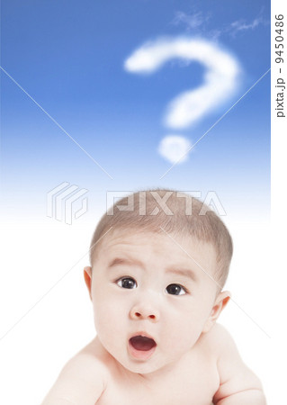 asian baby with question mark cloud 9450486