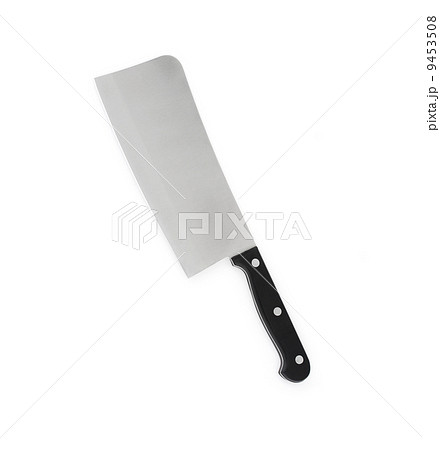 Big knife with black handle on a white 9453508