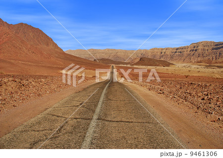 Road and red mountains in Timna park. 9461306