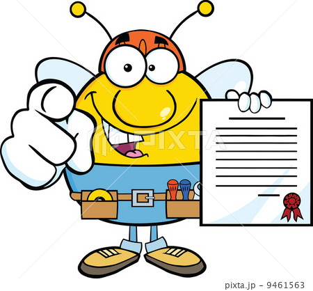 Pudgy Bee Worker Pointing With Finger And Holding A Contract Pudgy Bee Worker Pointing With Finger And Holding A Contract 9461563