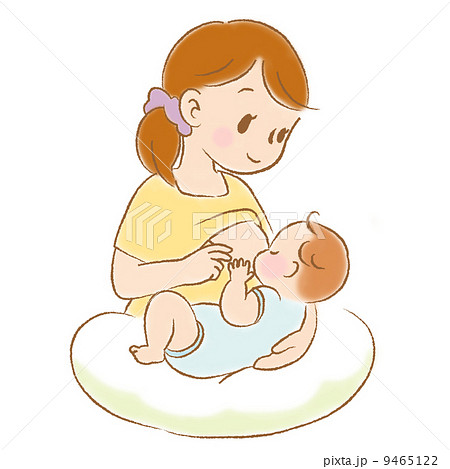 ママと赤ちゃん 授乳中 カラーのイラスト素材