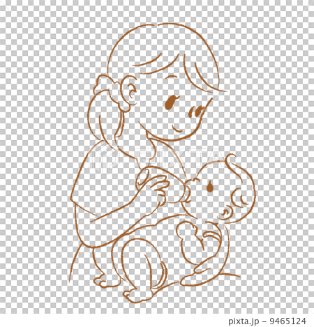 ママと赤ちゃん　ミルク授乳中　線画 9465124