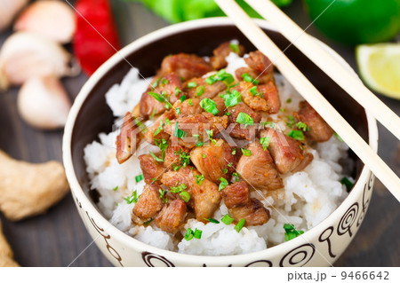 Bowl of rice with meat 9466642