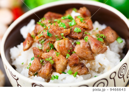Bowl of rice with meat 9466643