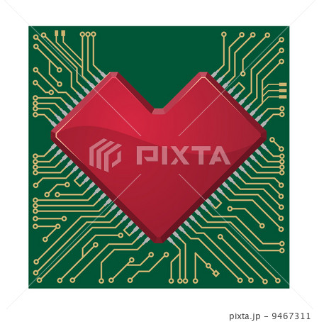 Stylized red heart shape on a circuit board 9467311