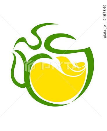 Very stylized cup of steaming tea with lemon 9467346