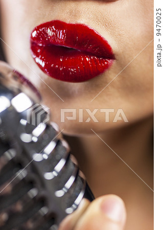 Close Up Woman Singing Mouth & Vintage Microphone Close Up Woman Singing Mouth & Vintage Microphone 9470025