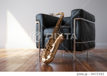 Cozy Leather Arnchair With Saxophone In Classic Bright Room 9472562