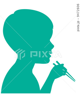 食事をする男の子の横顔シルエットのイラスト素材