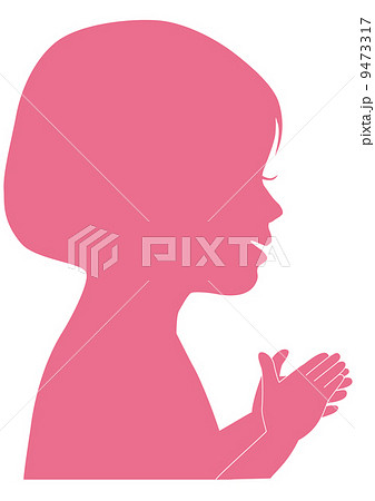 手を洗う女の子の横顔シルエットのイラスト素材