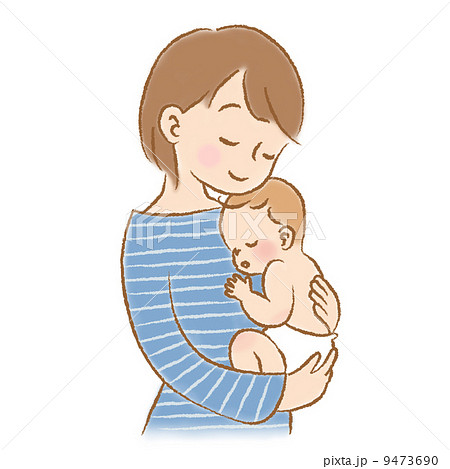 ママと赤ちゃん 抱っこ カラーのイラスト素材
