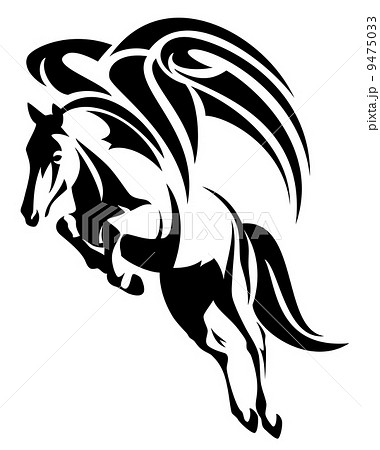 winged horse design - black and white tribal style pegasus illustration 9475033