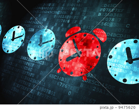 Timeline concept: Alarm Clock on digital background 9475620