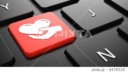 Icon of Heart in the Hand on Red Keyboard Button. Icon of Heart in the Hand on Red Keyboard Button. 9476520
