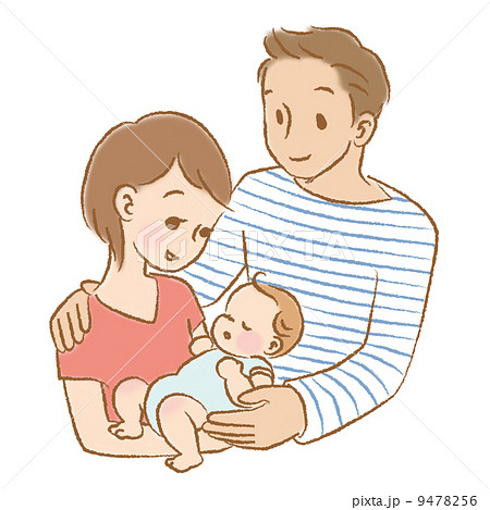 ママとパパと赤ちゃん 抱っこ カラーのイラスト素材